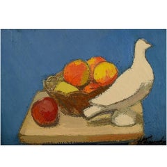 Helge Franzen, Swedish Artist, Still Life with Fruit and White Dove, Oil/ Canvas