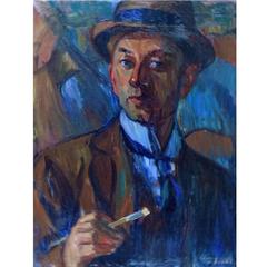Valdemar Secher, Well Listed Danish Artist, Self-Portrait, Oil on Canvas