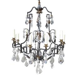 Large 20th Century French and Iron Crystal Chandelier in the Style of Jansen