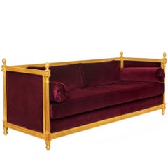 New Castle Sofa mit Baumwoll-Samtstoff und gealtertem Blattgold