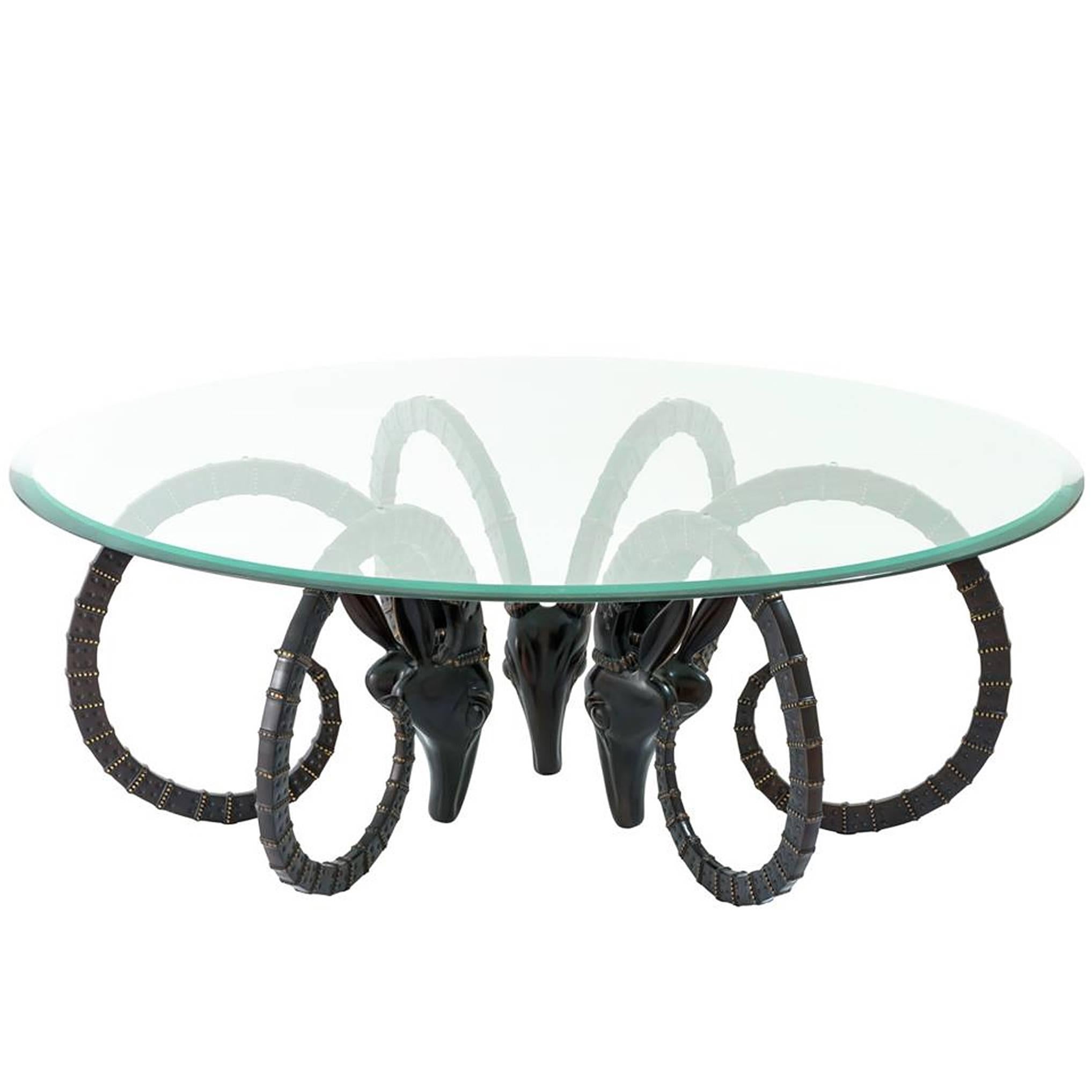Calabra Coffee Table in Bronze Finish and Bevelled Clear Glass