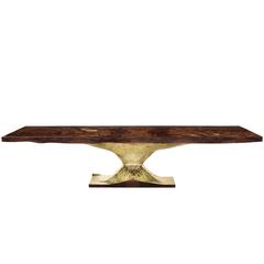 Gold Tree Dinning Table with Walnut Root Top Polished Brass Base 4