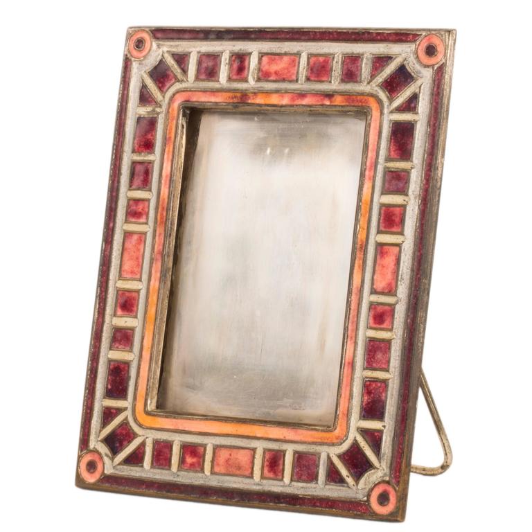 "Art Deco" Pattern Enameled Picture Frame by Tiffany Studios For Sale