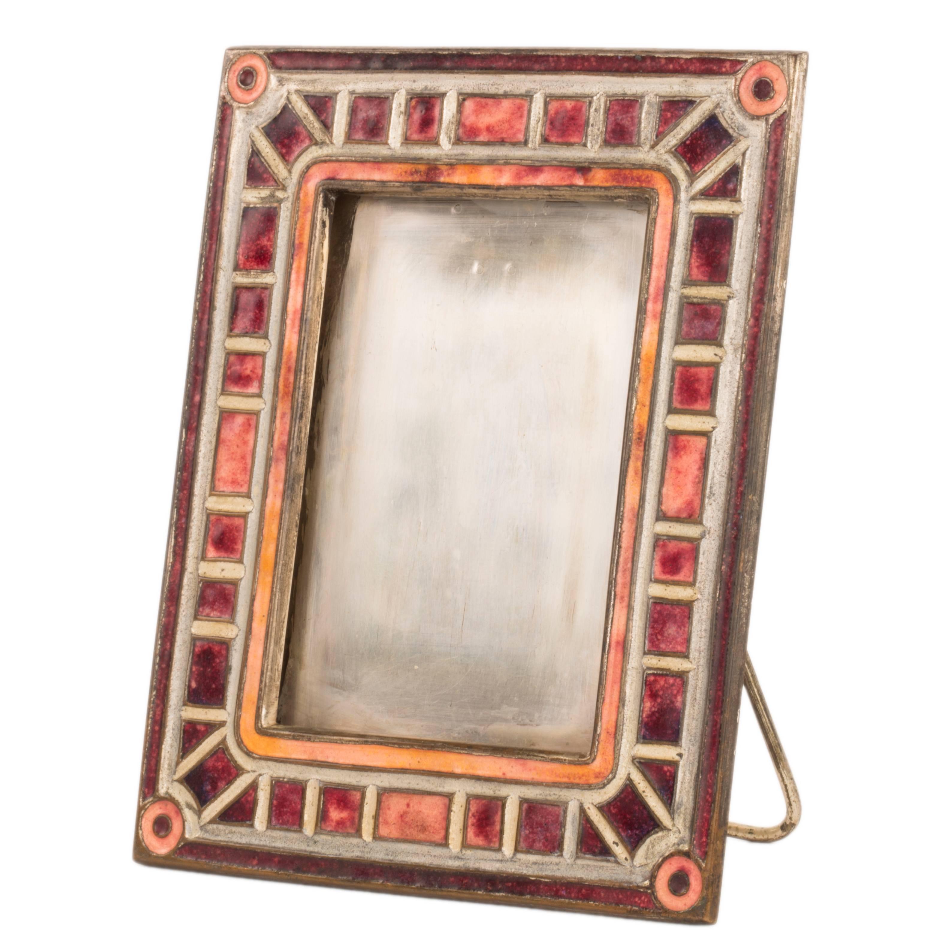 "Art Deco" Pattern Enameled Picture Frame by Tiffany Studios