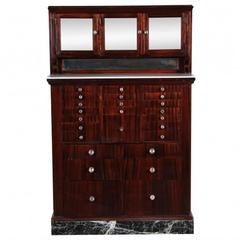 Antique Mahogany Industrial Era Work Cabinet with Opaline Glass Top 4