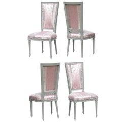 Louis XVI High Back Dining Chairs in Donghia, Set of 4