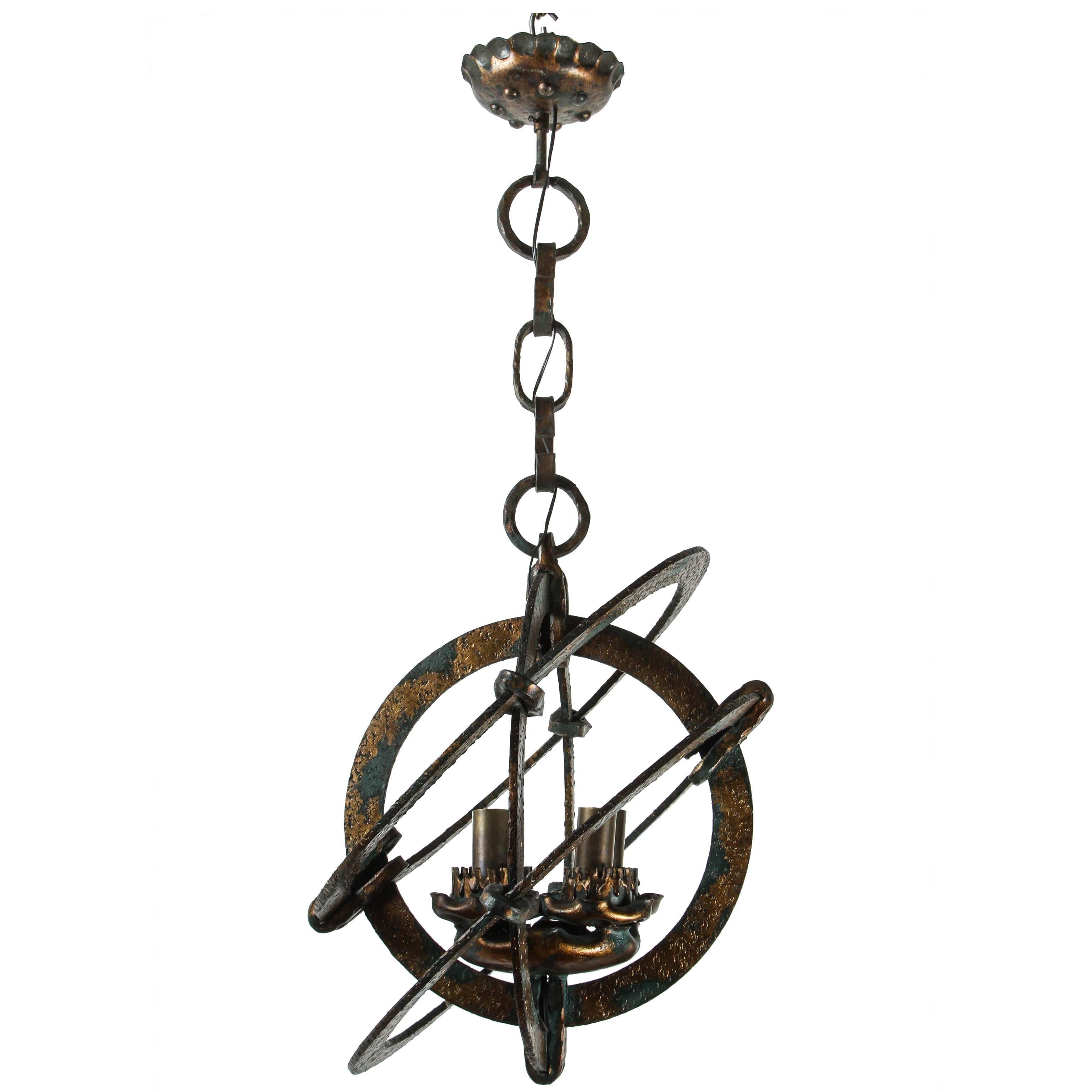 Italian Cast and Hammered Iron Chandelier For Sale