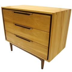 1950s American Modern Mid-Century Triple Drawer Dresser Walnut and Beechwood
