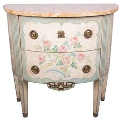 Early 20th Century French Louis XVI Style Painted Demilune Commode with Marble T