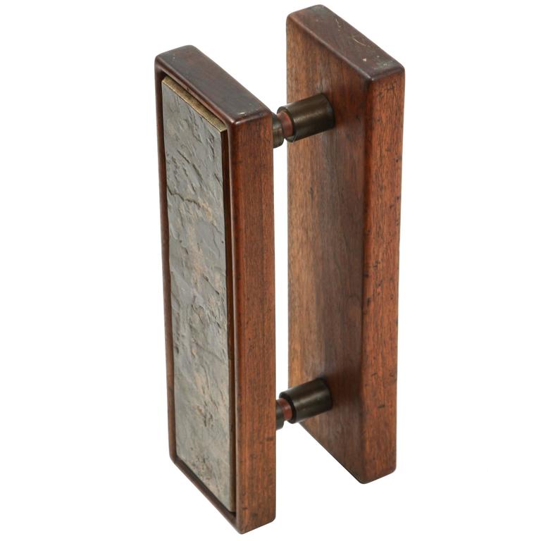 Set of Textured Bronze and Walnut Door Handles at 1stDibs