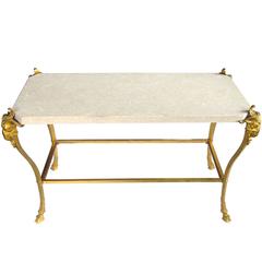 Chic French Maison Bagues 1940s Gilt-Bronze Cocktail Table W Fossilized Stone