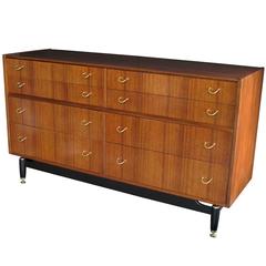 Stylish English G-Plan Eight-Drawer Teak 'Floating' Sideboard Ebonized Supports