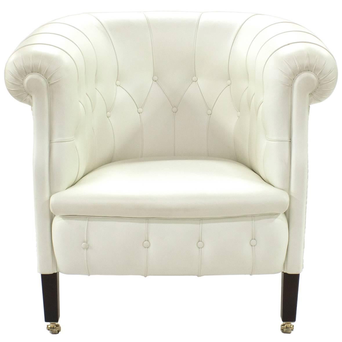 White Leather Fumoir Club Armchair by Renzo Frau for Poltrona Frau, Italy For Sale