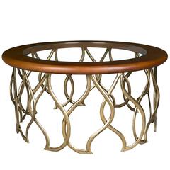 French Cast Brass, Wood and Glass Round Coffee Cocktail Table 7