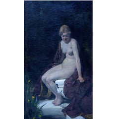 J. de Jong, Oil on Board, Young Nude Woman, circa 1900