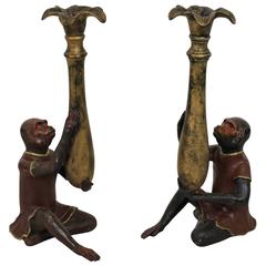Pair of Bronze Monkey Candlesticks