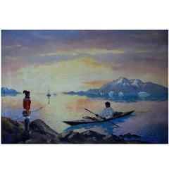 Vintage Evelyn Bøje Thorbjørn Andersen Coastal Scene from Greenland, Mid-20th Century