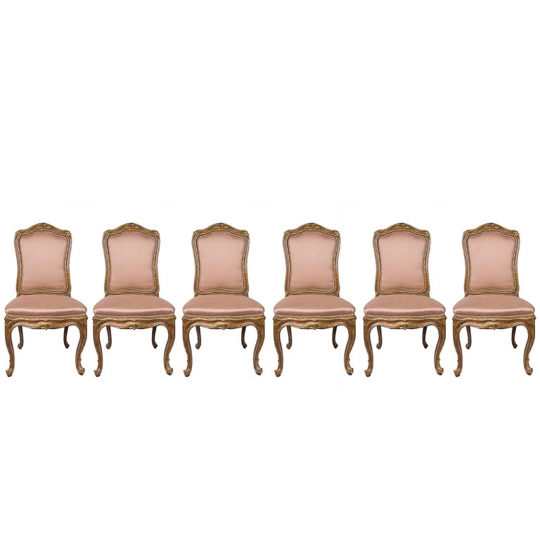 Set of Six 19th Century French Carved and Gilt Upholstered Side Chairs ...