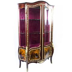 Antique French Kingwood Vernis Martin Display Cabinet, circa 1880