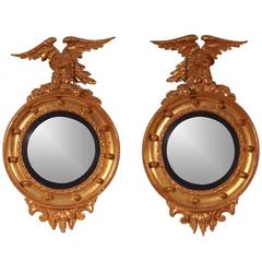 Pair of 19th Century Carved Wood, Gilt and Gesso Convex Wall Mirrors