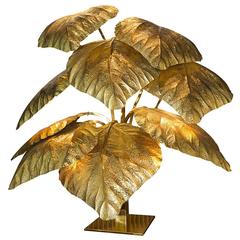 Vintage Rhubarb Leaf Sculpture Lamp, 1970s, Brass, Carlo Giorgi