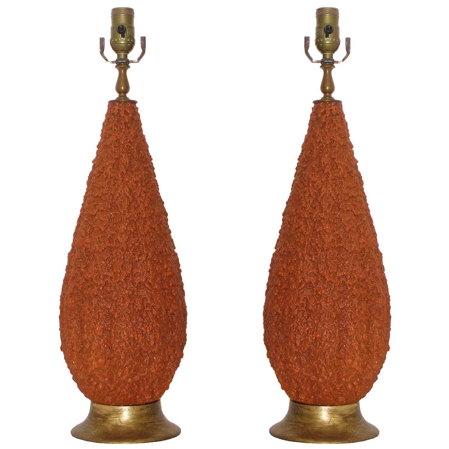 Pair of Mid-Century Coral Ceramic Table Lamps