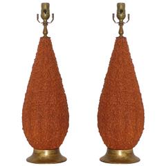 Pair of Mid-Century Coral Ceramic Table Lamps