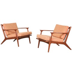 Pair of Mid-Century Sculpted Walnut Lounge Chairs