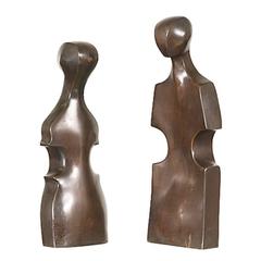 Pair of Mid-Century Abstract Bronze Human Sculptures