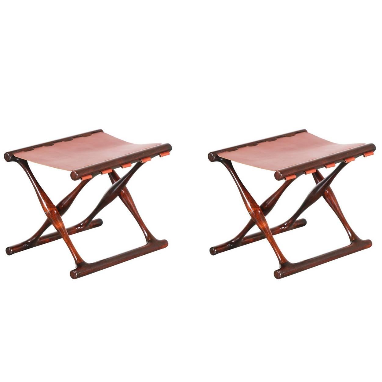 Poul Hundevad “Gold Hill” Rosewood Folding Stools for Vamdrup