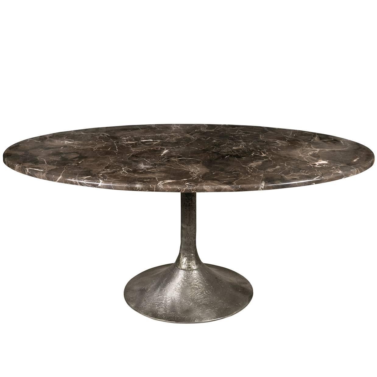 French Modern Marble and Cast Aluminium Oval Cocktail or Coffee Table For Sale