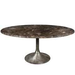 French Modern Marble and Cast Aluminium Oval Cocktail or Coffee Table