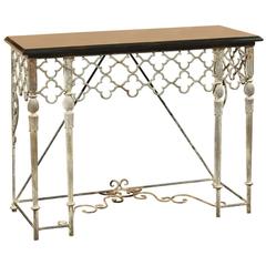 Custom-Made Iron Console with Black Marble Top