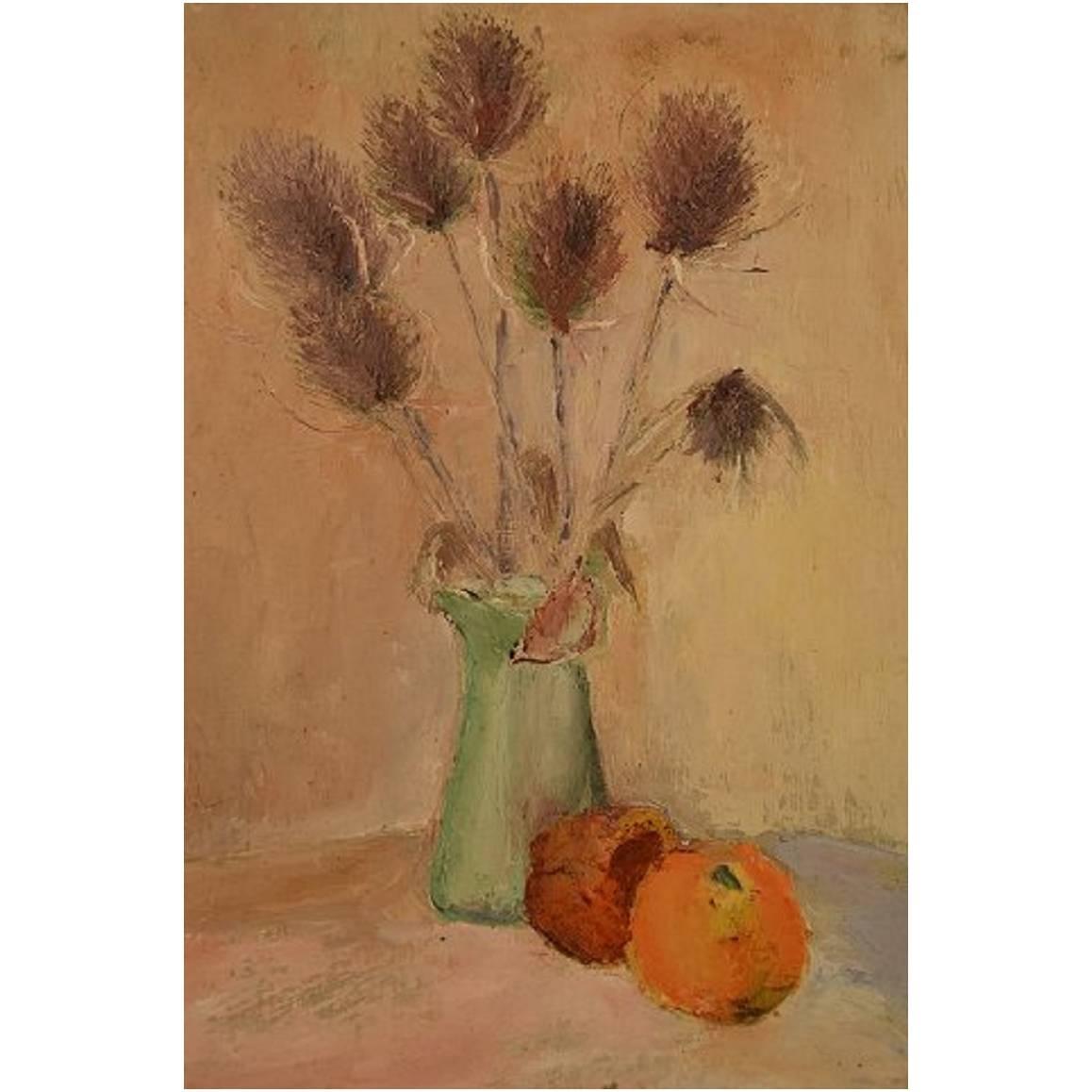 Ray Letellier, French Artist "Pommes et Chardin" Still Life, Oil on Panel