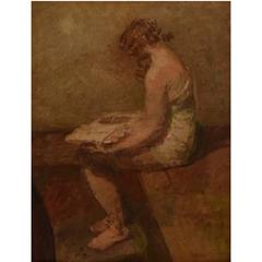 "Julius Paulsen Well Listed Danish Artist, Young Woman Reading" Painting