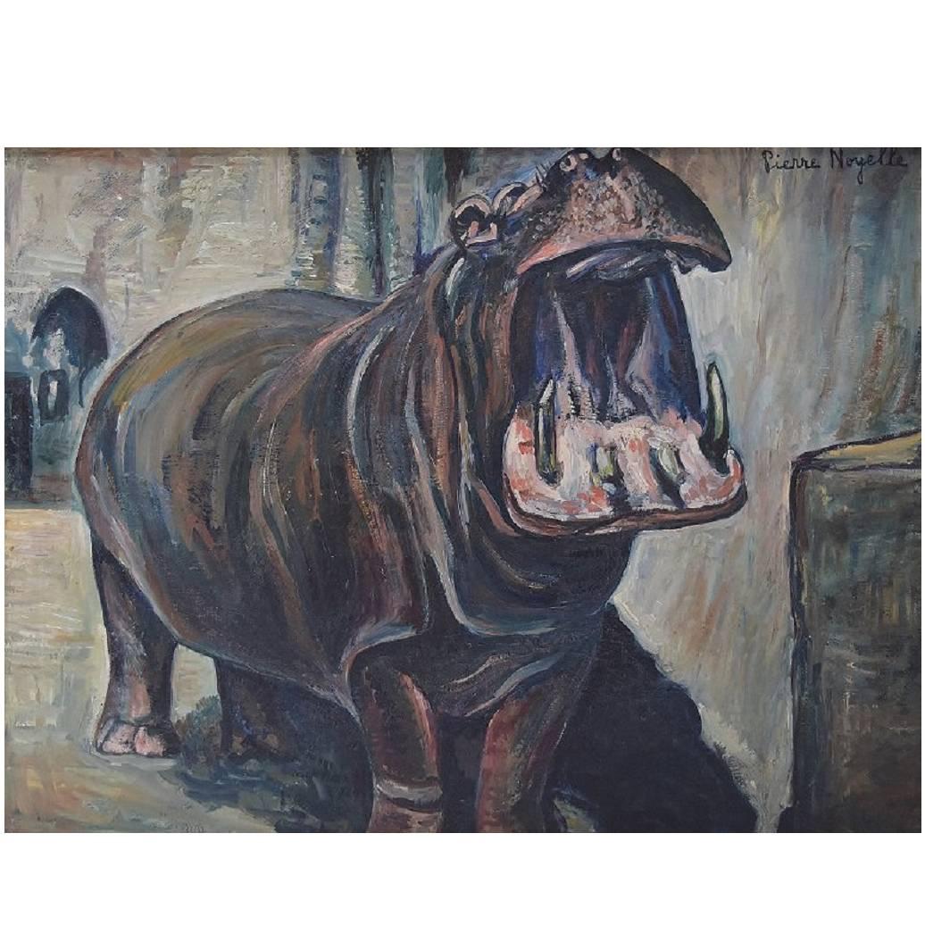 Pierre Noyelle Artista francese, Ippopotamo Olio su tela in vendita
