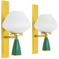 Italian Brass and Glass Sconces, 1950s 9