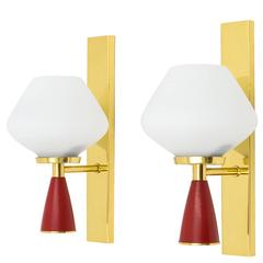 Italian Brass and Glass Sconces, 1950s 10