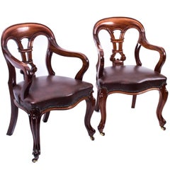 19th Century Pair of William IV Mahogany and Leather Armchairs