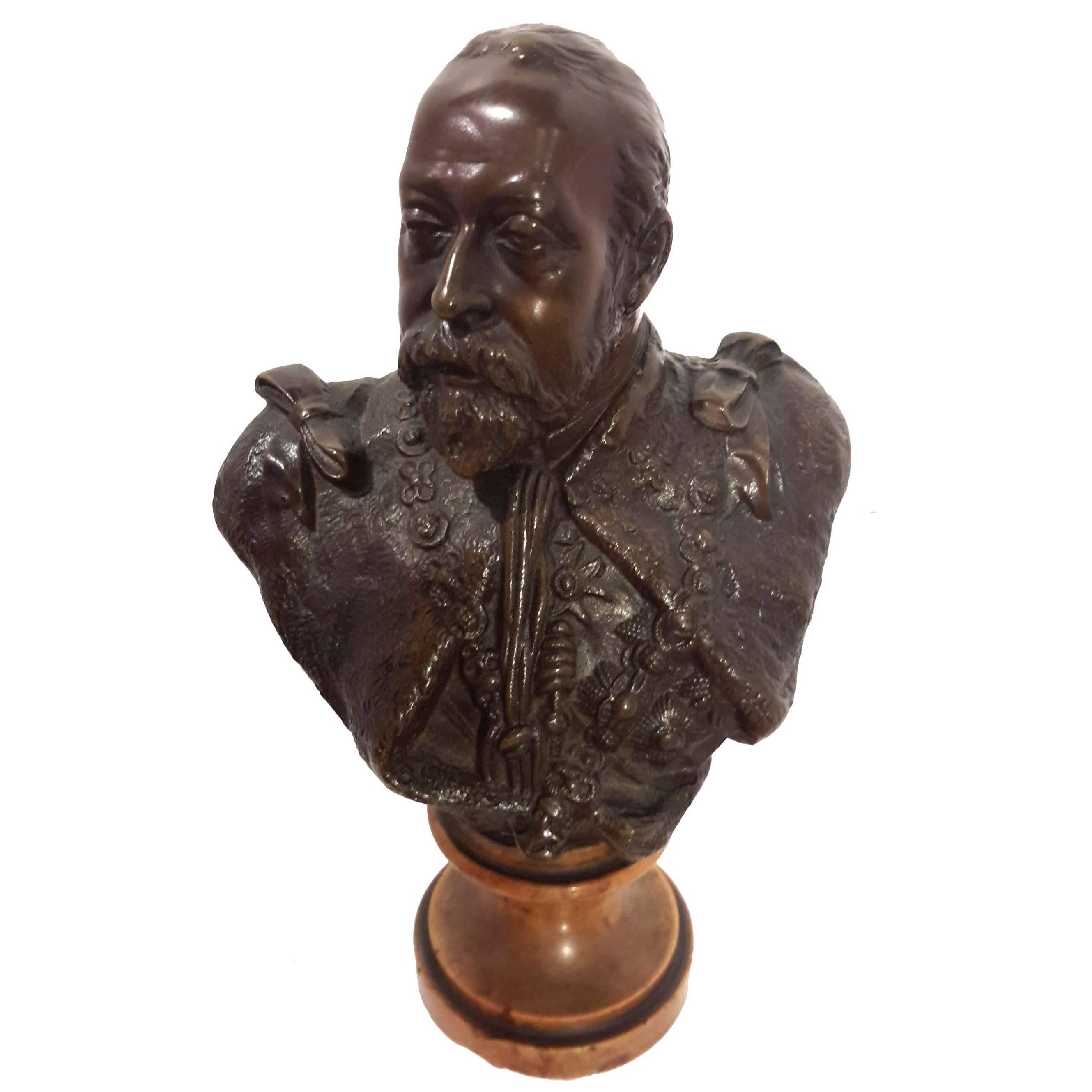 Bronze Bust of King George V on Marble Base, 19th Century