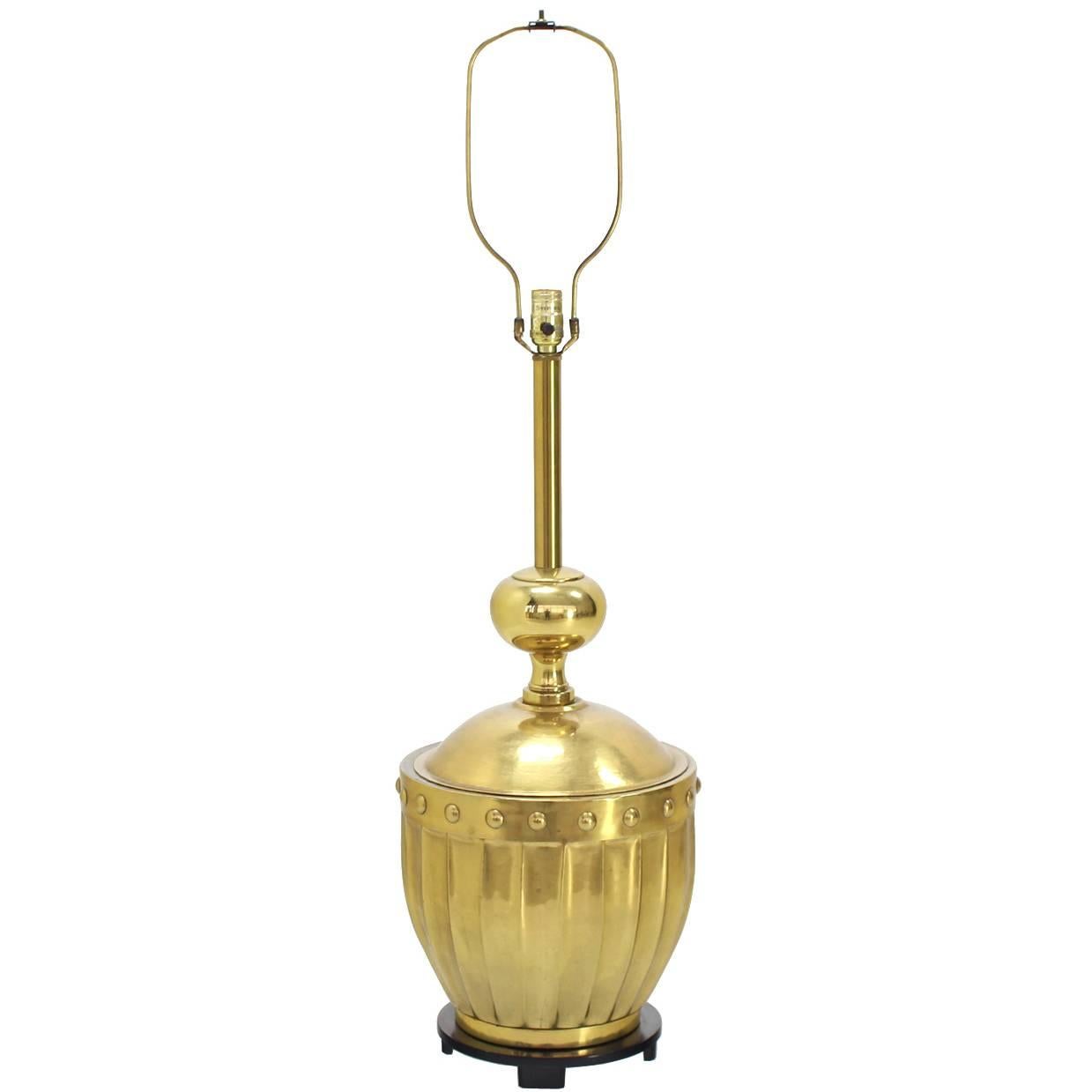 Large Brass Fluted Drum Shape Table Lamp by Stiffel For Sale