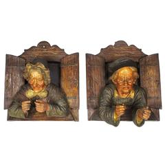 Charming Pair of Austrian 19th Century Polychromed Majolica Wall Sculptures 3