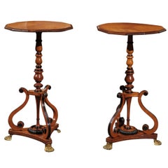 Pair of 1820s English Period Regency Parcel-ebonized Side Tables with Volutes