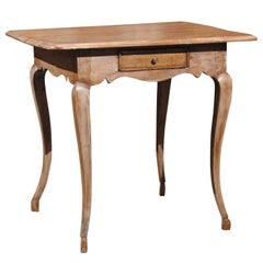 English Georgian Style Pine Side Table with Single Drawer and Limed Finish