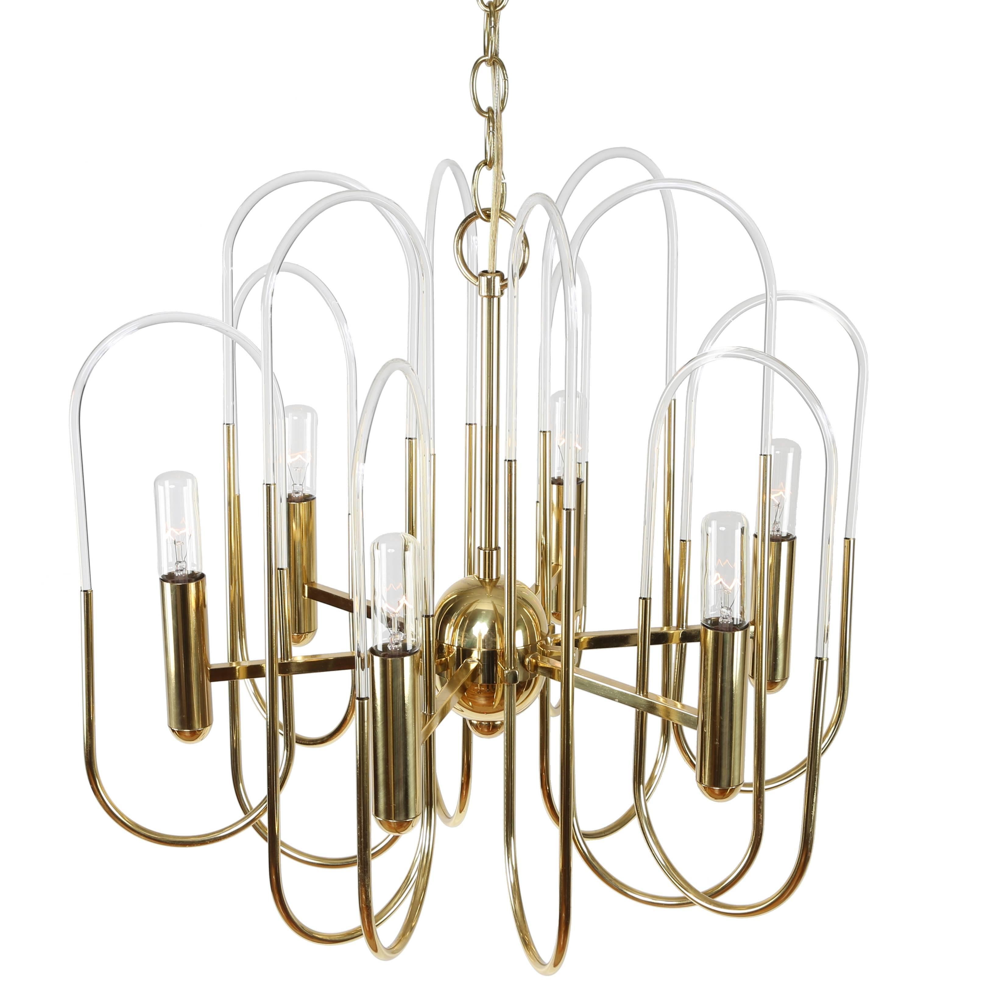 Enrico Profili Brass and Glass Loop Chandelier, Circa 1960s For Sale