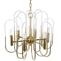 Gaetano Sciolari Brass and Glass Loop Chandelier, Circa 1960s 5