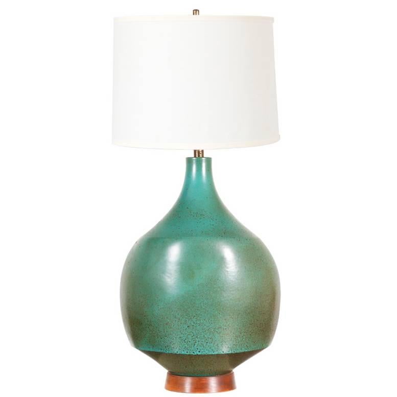 Mid-Century Teal Ceramic Table Lamp by David Cressey