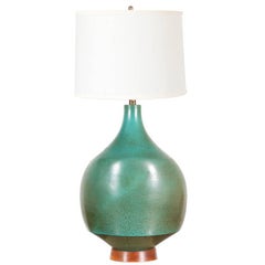 Mid-Century Teal Ceramic Table Lamp by David Cressey