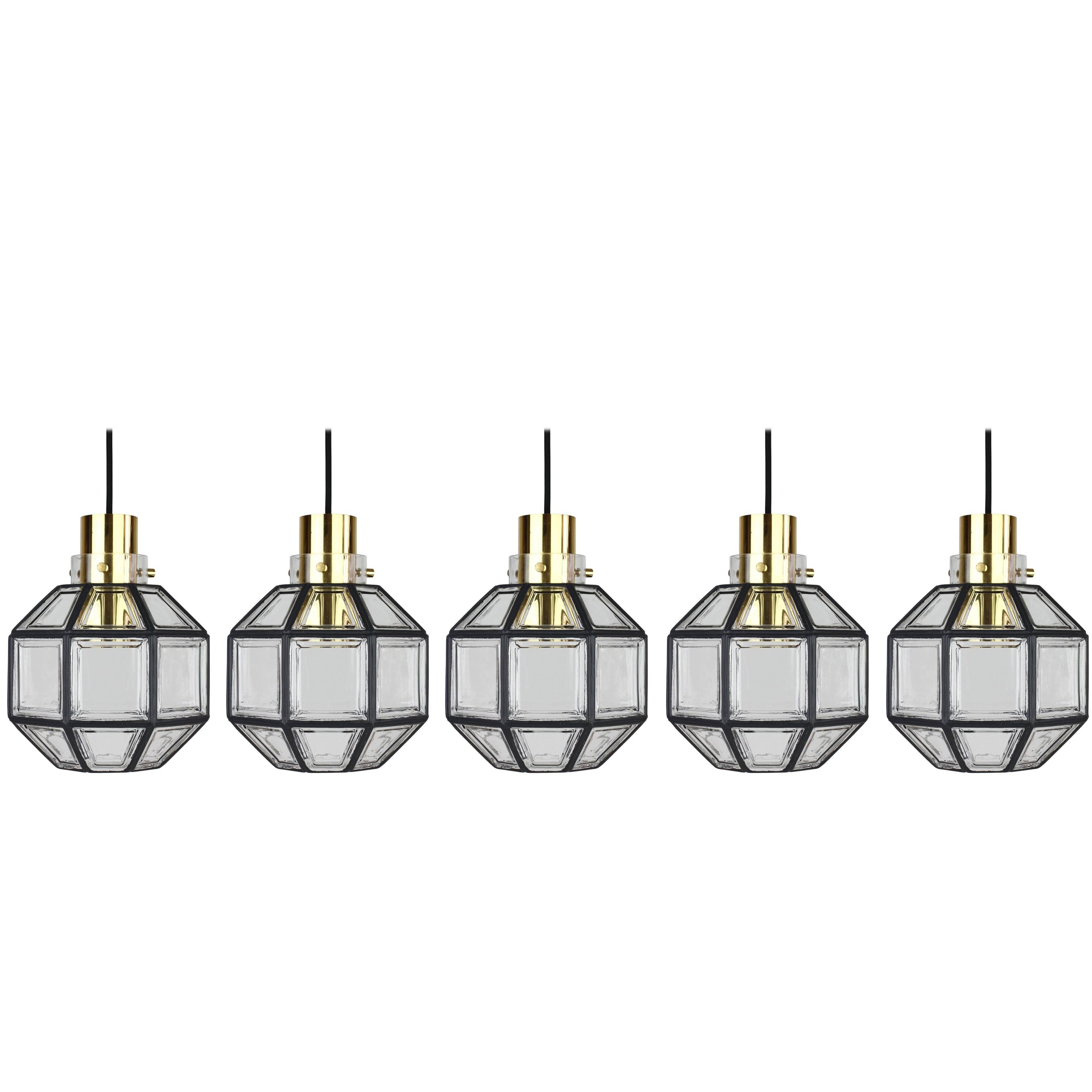 Five Minimalist Iron & Clear Glass Geometric Pendant Lights by Limburg 1960s
