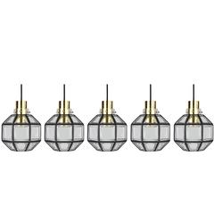 Five Minimalist Iron & Clear Glass Geometric Pendant Lights by Limburg 1960s